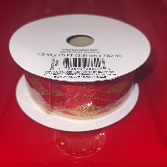 Darice Red Gold Christmas Wired Ribbon - Picture 2 of 4